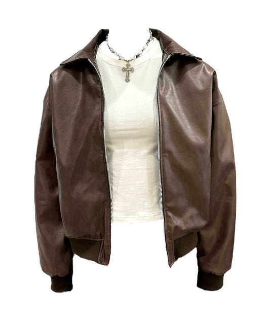 HAILEY LEATHER BROWN JACKET