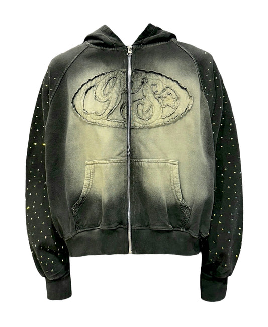 BLING ACID DARK GREEN ZIP HOODIE