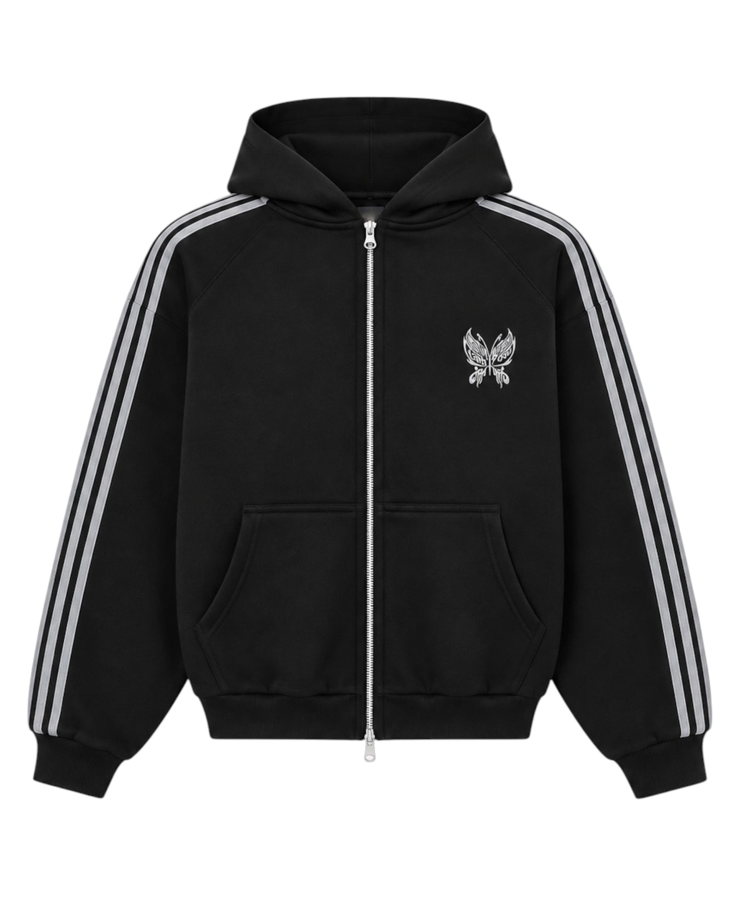 BUTTERFLY BLACK STRIPES ZIPHOODIE