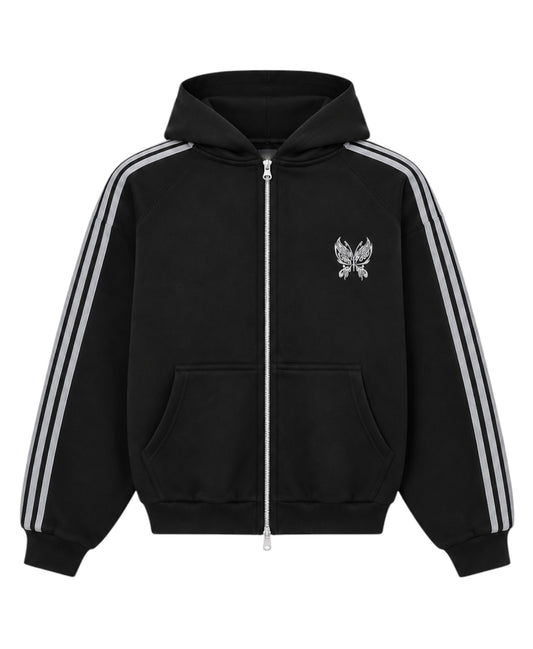 BUTTERFLY BLACK STRIPES ZIP HOODIE