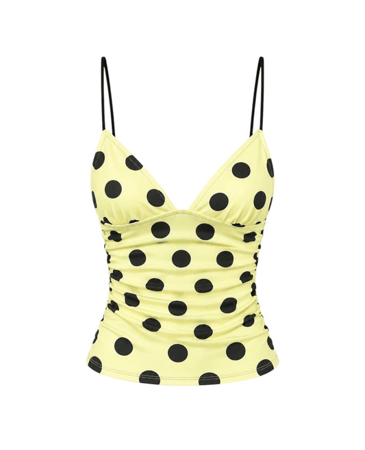 YELLOW POLKA DOTS MESH TOP