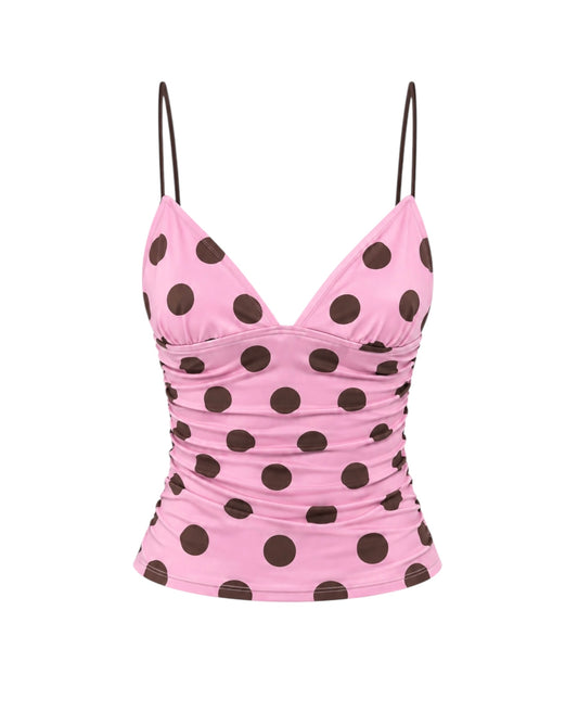 PINK POLKA DOTS MESH TOP